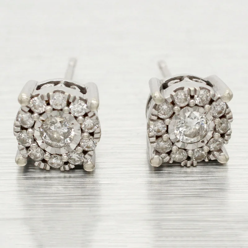 Luxury Handcrafted Jewelry For Elegant Looks Vintage 0.40ctw Diamond Halo Stud Earrings - 14k White Gold Pushbacks Luxury Handcrafted Jewelry For Elegant Looks Vintage 0.40ctw Diamond Halo Stud Earrings - 14k White Gold Pushbacks