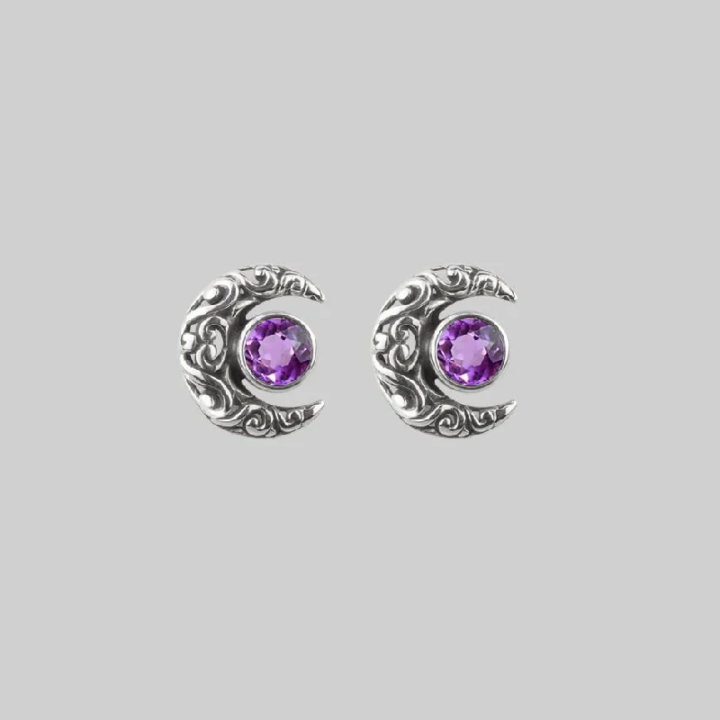 Trending Jewelry Now Available At Exclusive Prices WISDOM. Silver Moon Crescent Earrings - Amethyst Trending Jewelry Now Available At Exclusive Prices WISDOM. Silver Moon Crescent Earrings - Amethyst