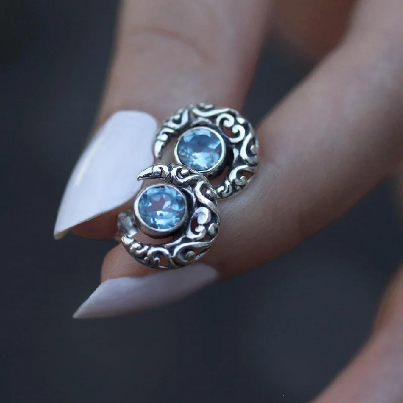 Limited-Stock Jewelry Clearance – Grab Your Favorites Now WISDOM. Silver Moon Crescent Earrings - Blue Topaz