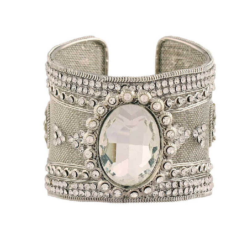 Limited-Time Offer On Elegant Jewelry Pieces Etnico Rhodium-Plated Kada Bangle (Women) - ADB150S