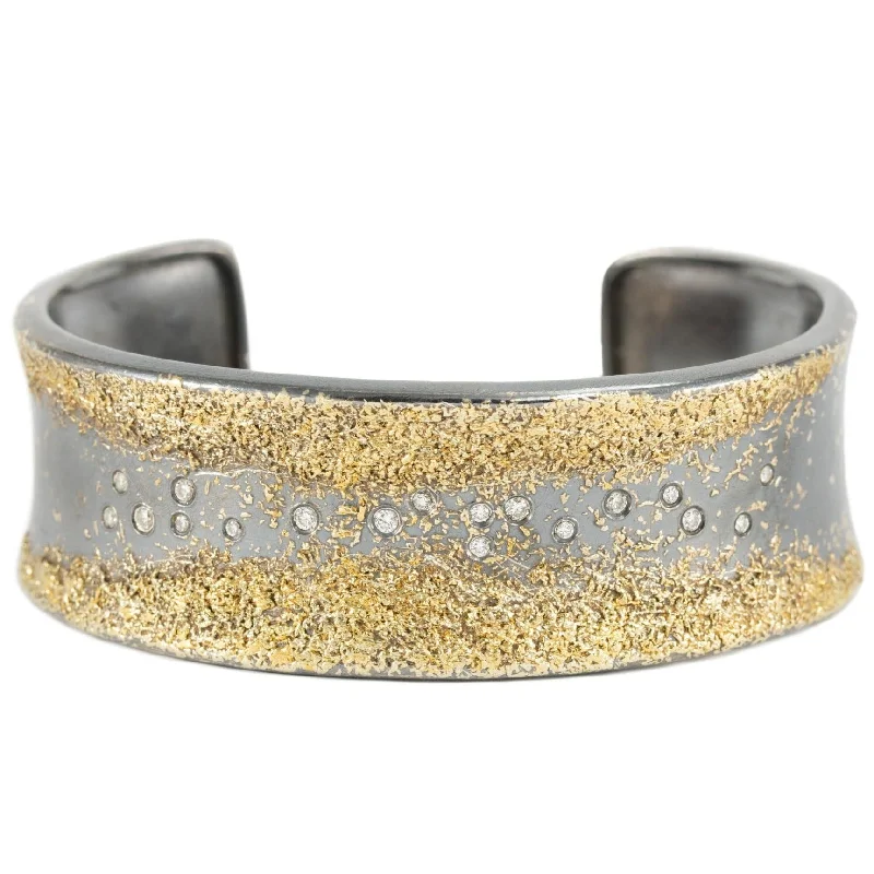 Timeless Elegance At Unbelievable Discounts Flared Spring Cuff - 22ky, Oxidized Silver + VS Diamonds Timeless Elegance At Unbelievable Discounts Flared Spring Cuff - 22ky, Oxidized Silver + VS Diamonds