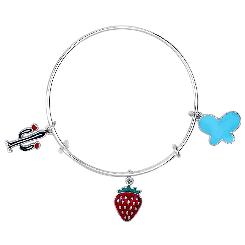 Get The Jewelry You Love At A Price You Love Mahi Cactus, Butterfly & Strawberry Shaped Enamel Work Charm Bracelet with Rhodium Plated for Kids (BRK1100895R) Get The Jewelry You Love At A Price You Love Mahi Cactus, Butterfly & Strawberry Shaped Enamel Work Charm Bracelet with Rhodium Plated for Kids (BRK1100895R)