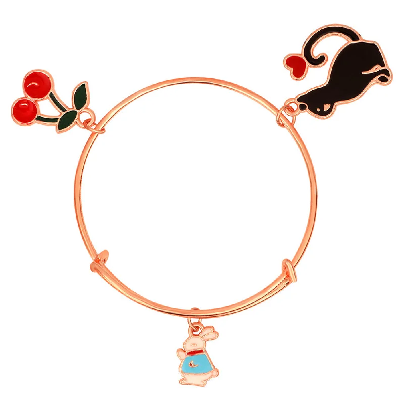 Affordable Gold-Plated Jewelry For Modern Fashion Mahi Cat Rabit & Cherry Shaped Rose Gold Plated Charm Bracelet for Kids (BRK1100838Z)