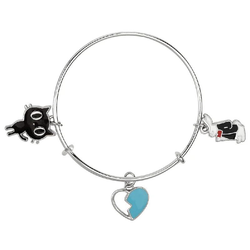 Sparkle For Less – Shop Our Limited-Time Jewelry Deals Mahi Cat, Rabit & Heart Shaped Enamel Work Charm Bracelet with Rhodium Plated for Girls (BRK1100893R)