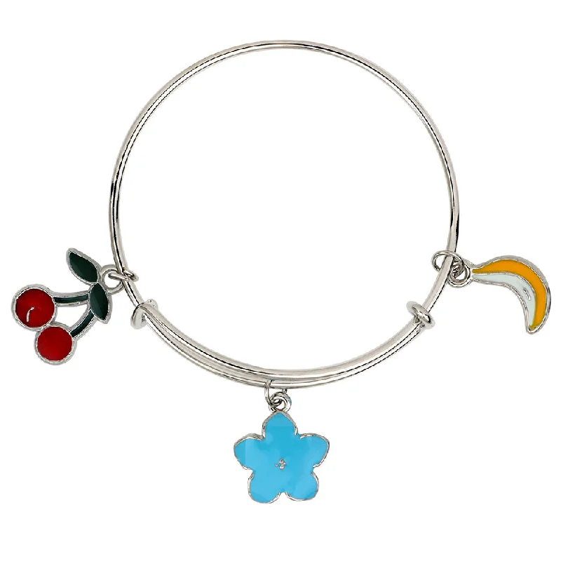 Timeless Elegance Now At Special Discounts Mahi Cherry, Banana & Floral Shaped Enamel Work Charm Bracelet with Rhodium Plated for Kids (BRK1100888R) Timeless Elegance Now At Special Discounts Mahi Cherry, Banana & Floral Shaped Enamel Work Charm Bracelet with Rhodium Plated for Kids (BRK1100888R)