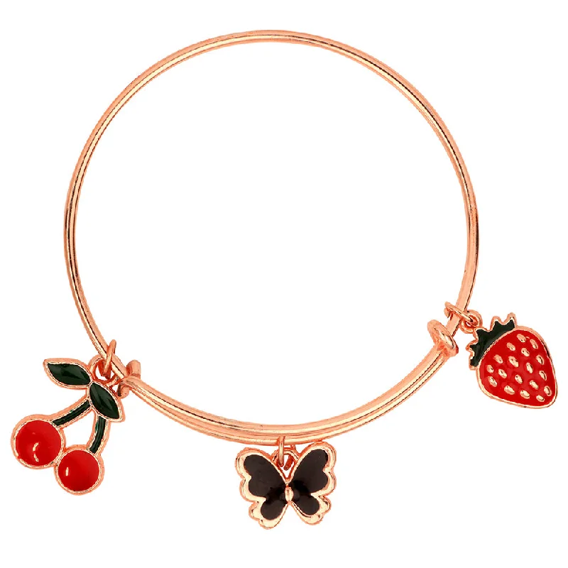 Unlock Unbeatable Jewelry Deals Before They’Re Gone Mahi Cherry, Strawberry & Butterfly Shaped Rose Gold Plated Enamel Work Charms Bracelet for Girls (BRK1100864Z)