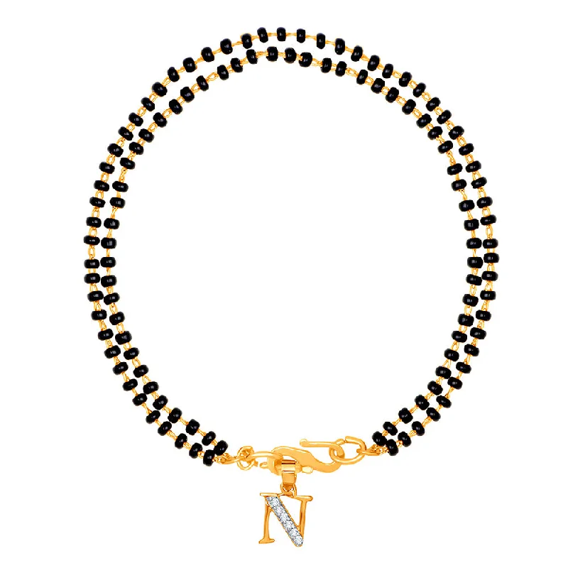 Elegant Jewelry Pieces At Unbelievable Prices Mahi Dual Chain 'N' Alphabet Initial Mangalsutra Bracelet with Beads and Cubic Zirconia for Women (BR1100801G) Elegant Jewelry Pieces At Unbelievable Prices Mahi Dual Chain 'N' Alphabet Initial Mangalsutra Bracelet with Beads and Cubic Zirconia for Women (BR1100801G)
