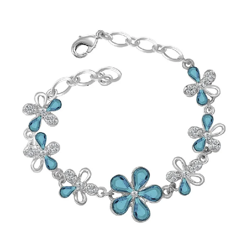 Unmissable Deals On Handmade Jewelry Collections Mahi Floral Rhodium Plated Exquisite Floral Link Bracelet - BR2100298RBlu
