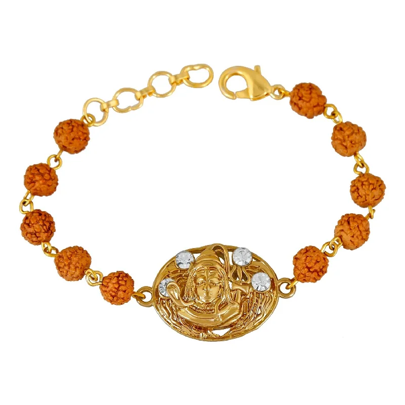 Dazzle In Elegance With Our Biggest Jewelry Sale Mahi Gold Plated Purely Divine Shiv-Rudraksh Bracelet with crystal stones for men - BR1100371G Dazzle In Elegance With Our Biggest Jewelry Sale Mahi Gold Plated Purely Divine Shiv-Rudraksh Bracelet with crystal stones for men - BR1100371G