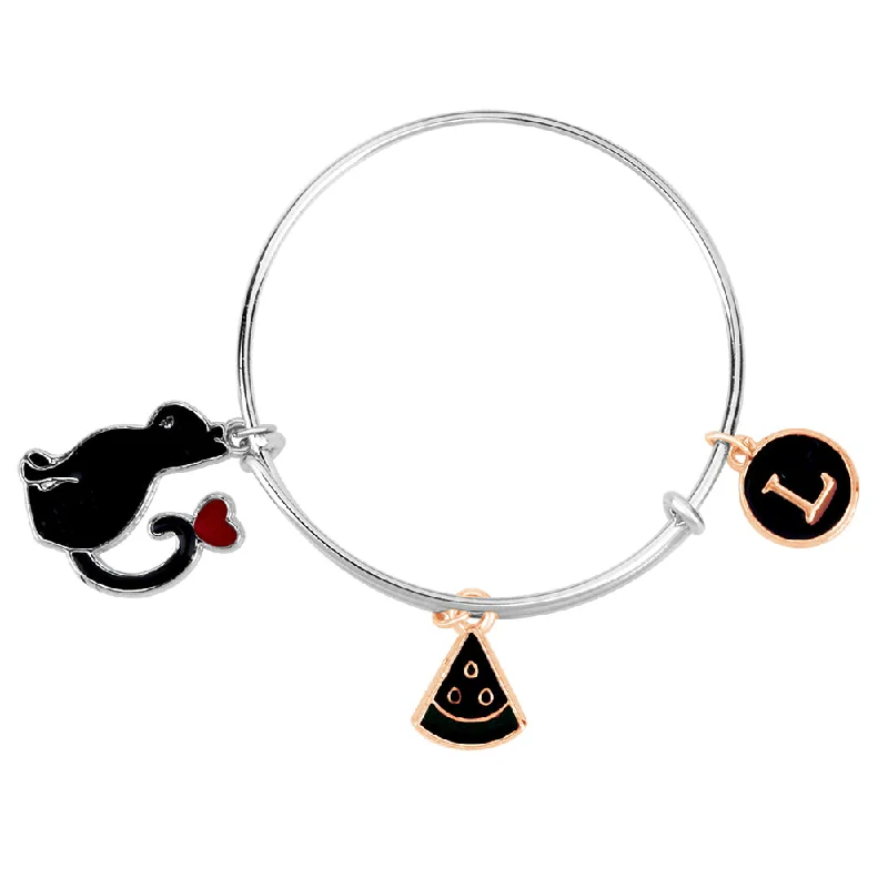 Huge Savings On Timeless Jewelry Collections Mahi L Letter Pizza & Cat Shaped Rhodium Plated Enamel Work Charms Kids Bracelets for Kids (BRK1100997M) Huge Savings On Timeless Jewelry Collections Mahi L Letter Pizza & Cat Shaped Rhodium Plated Enamel Work Charms Kids Bracelets for Kids (BRK1100997M)