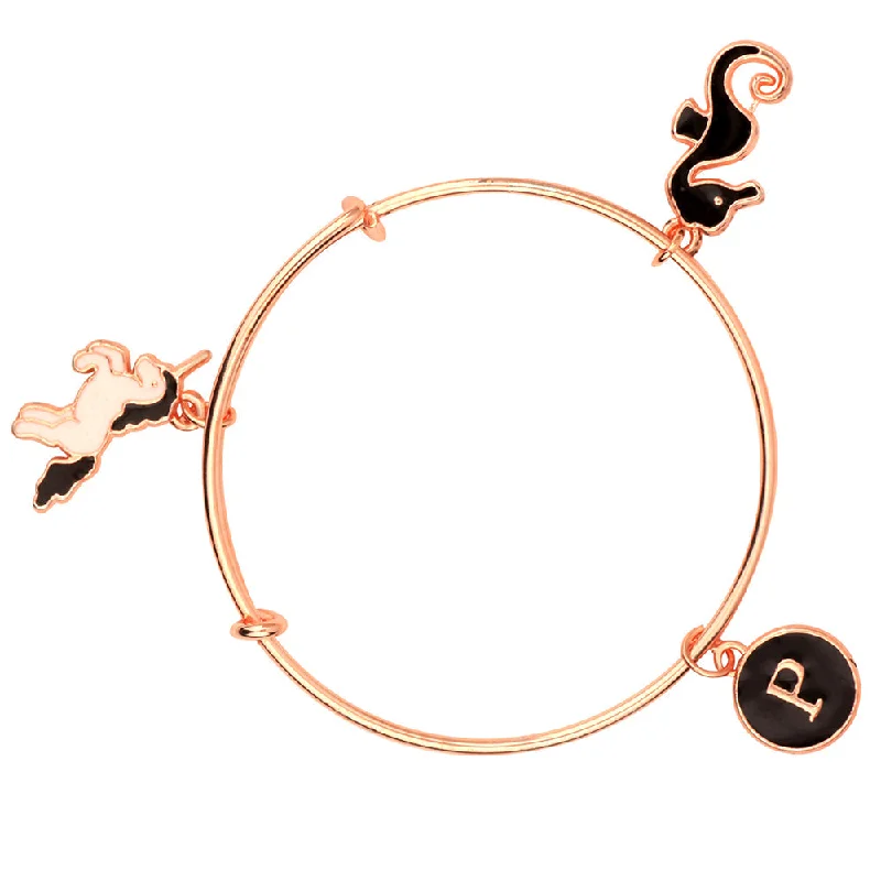 Modern Statement Jewelry For Bold Styling Mahi P Letter & Sea Horse, Unicorn Shaped Rose Gold Plated Charm Bracelet for Girls (BRK1100834Z) Modern Statement Jewelry For Bold Styling Mahi P Letter & Sea Horse, Unicorn Shaped Rose Gold Plated Charm Bracelet for Girls (BRK1100834Z)