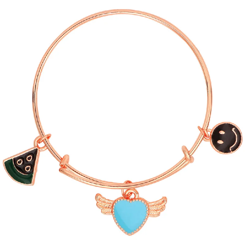 Elevate Your Outfit With Discounted Statement Jewelry Mahi Pizza Smiley & Heartwings Shaped Enamel Work Charm Bracelet with Rose Gold Plated for Girls (BRK1100875Z) Elevate Your Outfit With Discounted Statement Jewelry Mahi Pizza Smiley & Heartwings Shaped Enamel Work Charm Bracelet with Rose Gold Plated for Girls (BRK1100875Z)