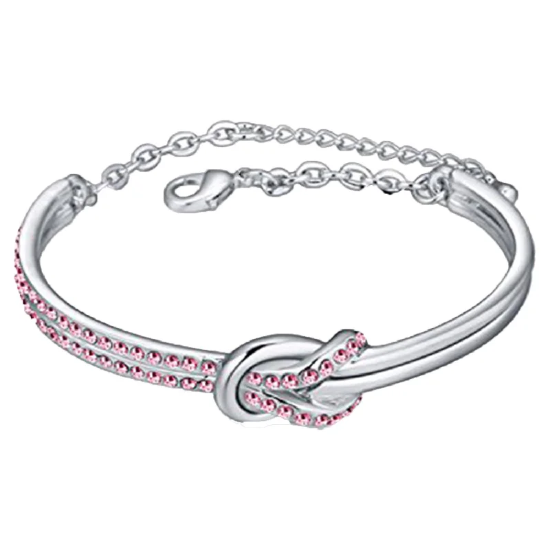 Buy More, Save More On Stunning Jewelry Pieces Mahi Rhodium Plated Cute Knot Pink Crystal Bracelet for Women & Girls - BR1100357RPin Buy More, Save More On Stunning Jewelry Pieces Mahi Rhodium Plated Cute Knot Pink Crystal Bracelet for Women & Girls - BR1100357RPin