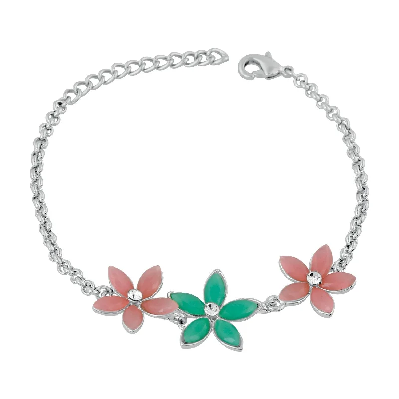 Your Perfect Accessory Now At The Best Price Mahi Rhodium Plated Floral Love Crystal Bracelet for girls and women - BR2100364R Your Perfect Accessory Now At The Best Price Mahi Rhodium Plated Floral Love Crystal Bracelet for girls and women - BR2100364R
