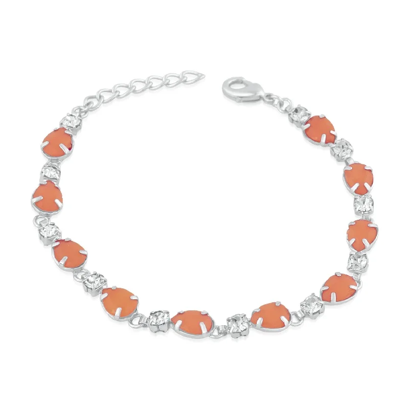 Dainty And Elegant Jewelry Now At Reduced Prices Mahi Rhodium Plated Orange Crystal link adjustable Bracelet for girls and women - BR2100358R Dainty And Elegant Jewelry Now At Reduced Prices Mahi Rhodium Plated Orange Crystal link adjustable Bracelet for girls and women - BR2100358R