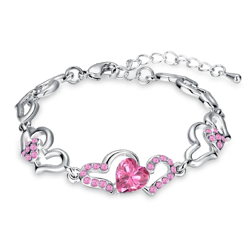 Elegant Necklaces And Bracelets At Limited-Time Offers Mahi Rhodium Plated Valentine Collection Lovely Heart Link Bracelet with Pink Crystal stones - BR2100339RPin Elegant Necklaces And Bracelets At Limited-Time Offers Mahi Rhodium Plated Valentine Collection Lovely Heart Link Bracelet with Pink Crystal stones - BR2100339RPin
