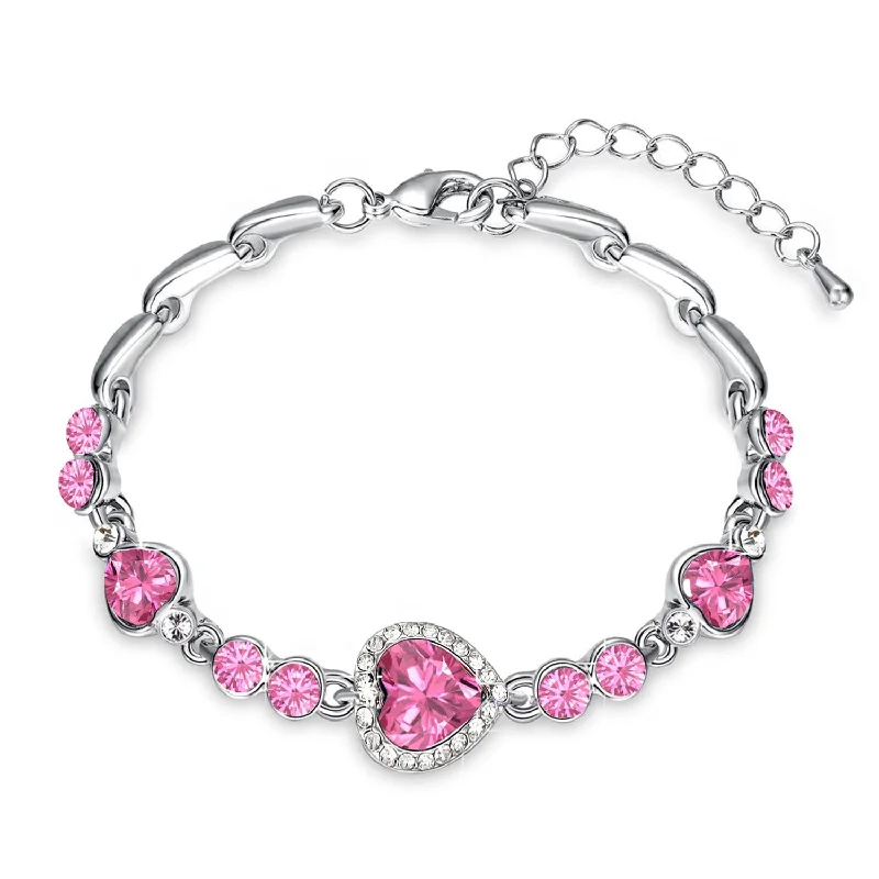 Stunning Jewelry Pieces At The Lowest Prices Ever Mahi Rhodium Plated Valentine Collection Magical Love Heart Bracelet with Pink Crystal Stones - BR2100340RPin Stunning Jewelry Pieces At The Lowest Prices Ever Mahi Rhodium Plated Valentine Collection Magical Love Heart Bracelet with Pink Crystal Stones - BR2100340RPin