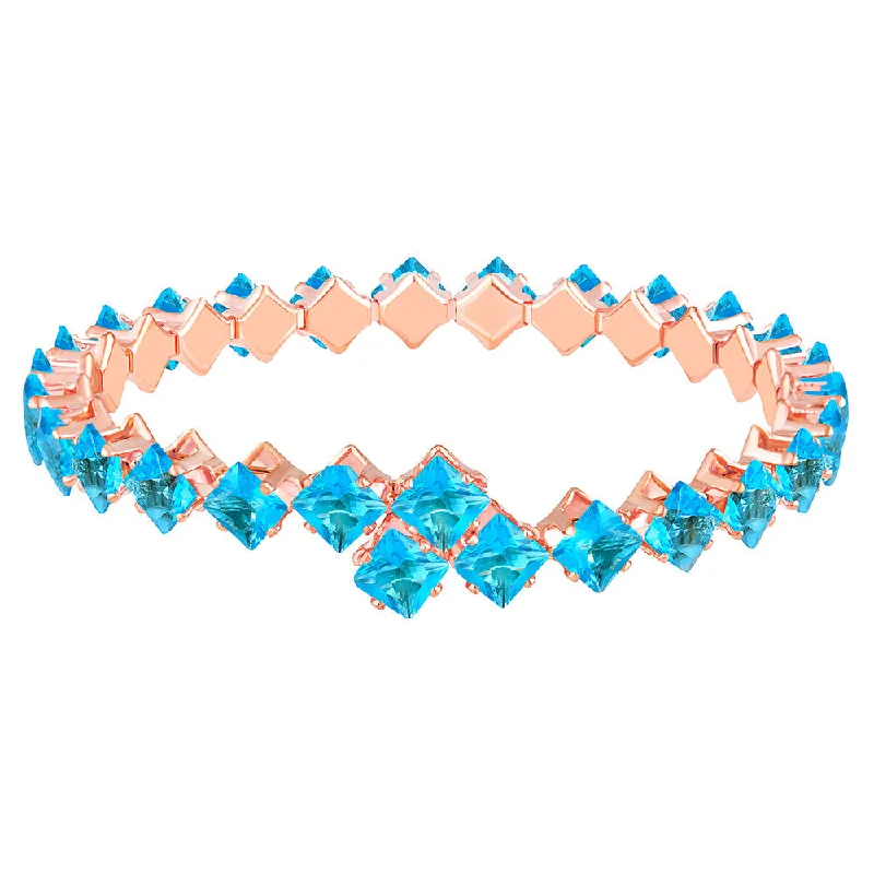 Final Call – Shop Exquisite Jewelry Before It's Gone Mahi Rose Gold Plated Classic Princess Cut Aqua Blue Cubic Zirconia Studed Adjustable Kada Bracelet for Women (BR1101013ZABlu)