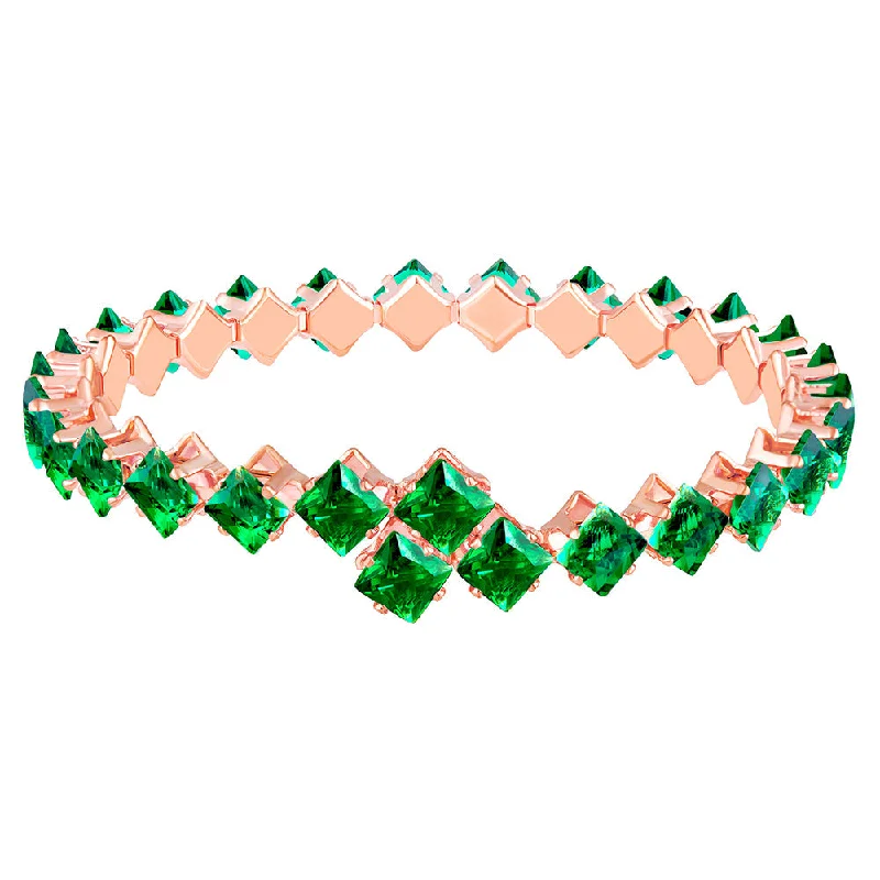 Chic And Stylish Jewelry At Discounted Prices Mahi Rose Gold Plated Classic Princess Cut Green Cubic Zirconia Studed Adjustable Kada Bracelet for Women (BR1101012ZGre)