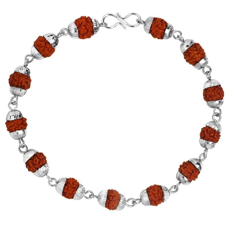 Everyday Jewelry Essentials Now On Sale Mahi Rudraksha Bracelet with Silver Colored Cap for Men and Women (BR1100433R)