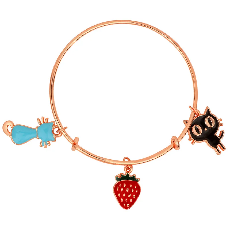 Shop Modern Jewelry Collections With Exclusive Discounts Mahi Strawberry & Cat Shaped Rose Gold Plated Enamel Work Charms Bracelet for Girls (BRK1100865Z)