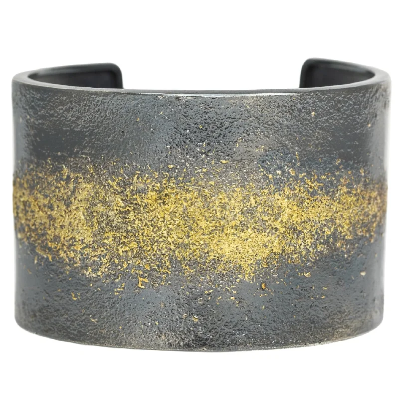 Luxury Handcrafted Jewelry For Elegant Looks Starry Night Cuff - 22k Gold Fused with Oxidized Silver Luxury Handcrafted Jewelry For Elegant Looks Starry Night Cuff - 22k Gold Fused with Oxidized Silver