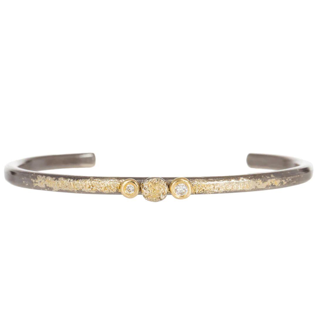 Clearance Sale On High-End Jewelry Collections Three Bloom Dusted Skinny Cuff - 22ky, 18ky, Oxidized Silver + VS Diamonds Clearance Sale On High-End Jewelry Collections Three Bloom Dusted Skinny Cuff - 22ky, 18ky, Oxidized Silver + VS Diamonds