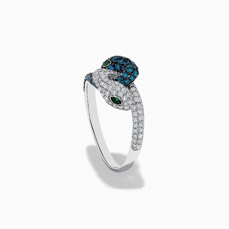 Grab Your Favorite Jewelry At The Lowest Prices 14K White Gold Blue and White Diamond Snake Ring