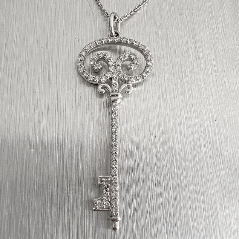 Timeless Beauty, Unbeatable Deals – Jewelry Sale On 14k White Gold Diamond Swirl Motif Key Pendant Necklace 0.48ctw G SI1 16" Timeless Beauty, Unbeatable Deals – Jewelry Sale On 14k White Gold Diamond Swirl Motif Key Pendant Necklace 0.48ctw G SI1 16"