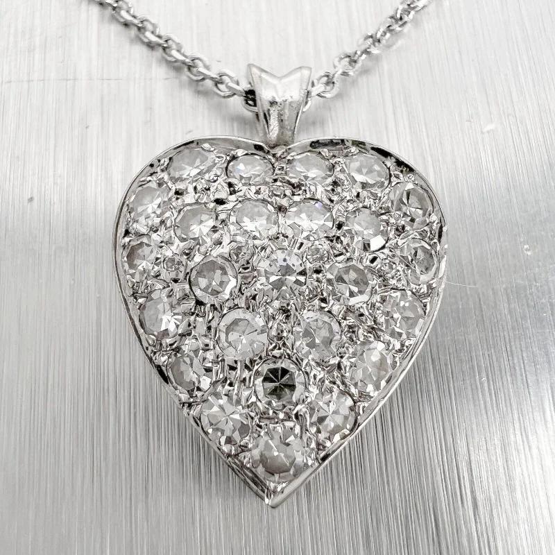 Shop Jewelry That Shines Without The High Price 14k White Gold Single Cut Diamond Pave Heart Pendant Necklace 0.45ctw 16" Shop Jewelry That Shines Without The High Price 14k White Gold Single Cut Diamond Pave Heart Pendant Necklace 0.45ctw 16"