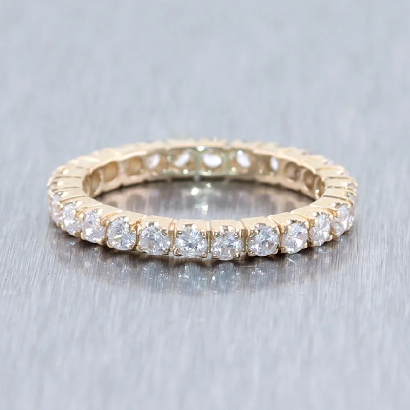 Delicate Crystal Jewelry For Sophisticated Charm 14k Yellow Gold 1.00ctw Diamond Eternity Wedding Band Ring Delicate Crystal Jewelry For Sophisticated Charm 14k Yellow Gold 1.00ctw Diamond Eternity Wedding Band Ring