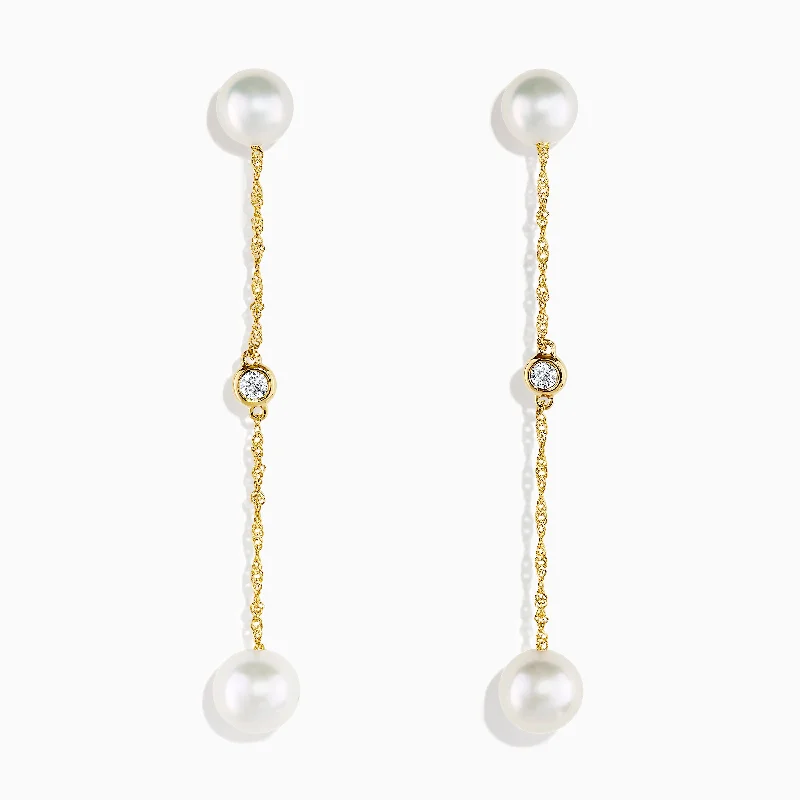 Bestselling Jewelry At Special Promotional Rates 14K Yellow Gold Cultured Freshwater Pearl and Diamond Earrings
