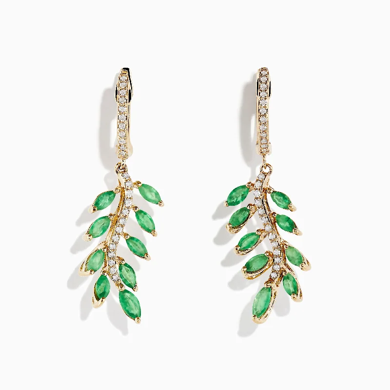 Gorgeous Jewelry, Limited-Time Savings 14K Yellow Gold Emerald and Diamond Leaf Earrings Gorgeous Jewelry, Limited-Time Savings 14K Yellow Gold Emerald and Diamond Leaf Earrings
