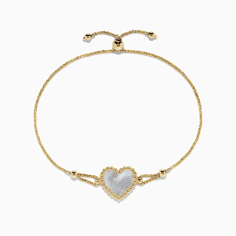 Stunning Jewelry At Even More Stunning Prices 14K Yellow Gold Mother of Pearl Heart Bolo Bracelet Stunning Jewelry At Even More Stunning Prices 14K Yellow Gold Mother of Pearl Heart Bolo Bracelet