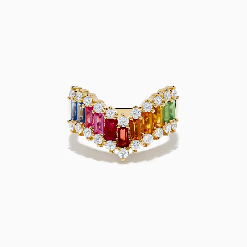 Glamorous Jewelry, Glamorous Deals – Shop Now 14K Yellow Gold Multi Color Sapphire and Diamond Contoured Band Ring Glamorous Jewelry, Glamorous Deals – Shop Now 14K Yellow Gold Multi Color Sapphire and Diamond Contoured Band Ring
