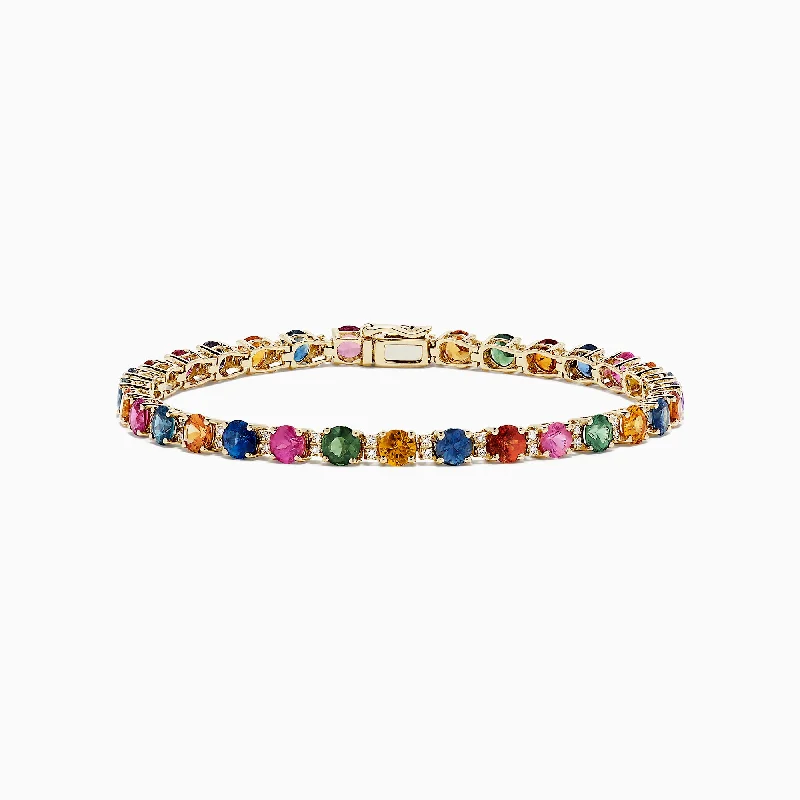 Luxury Jewelry Without The Luxury Price Tag 14K Yellow Gold Multi Sapphire and Diamond Bracelet, 11.16 TCW Luxury Jewelry Without The Luxury Price Tag 14K Yellow Gold Multi Sapphire and Diamond Bracelet, 11.16 TCW