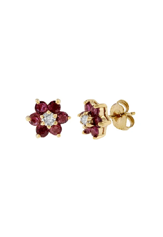 Exclusive Gemstone Jewelry At Special Prices 14K Yellow Gold Ruby and Diamond Flower Stud Earrings Exclusive Gemstone Jewelry At Special Prices 14K Yellow Gold Ruby and Diamond Flower Stud Earrings