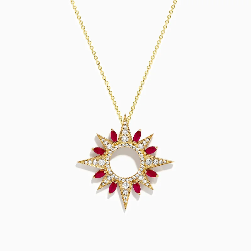 Beautiful Jewelry, Breathtaking Discounts – Hurry In 14K Yellow Gold Ruby and Diamond Sun Pendant Beautiful Jewelry, Breathtaking Discounts – Hurry In 14K Yellow Gold Ruby and Diamond Sun Pendant