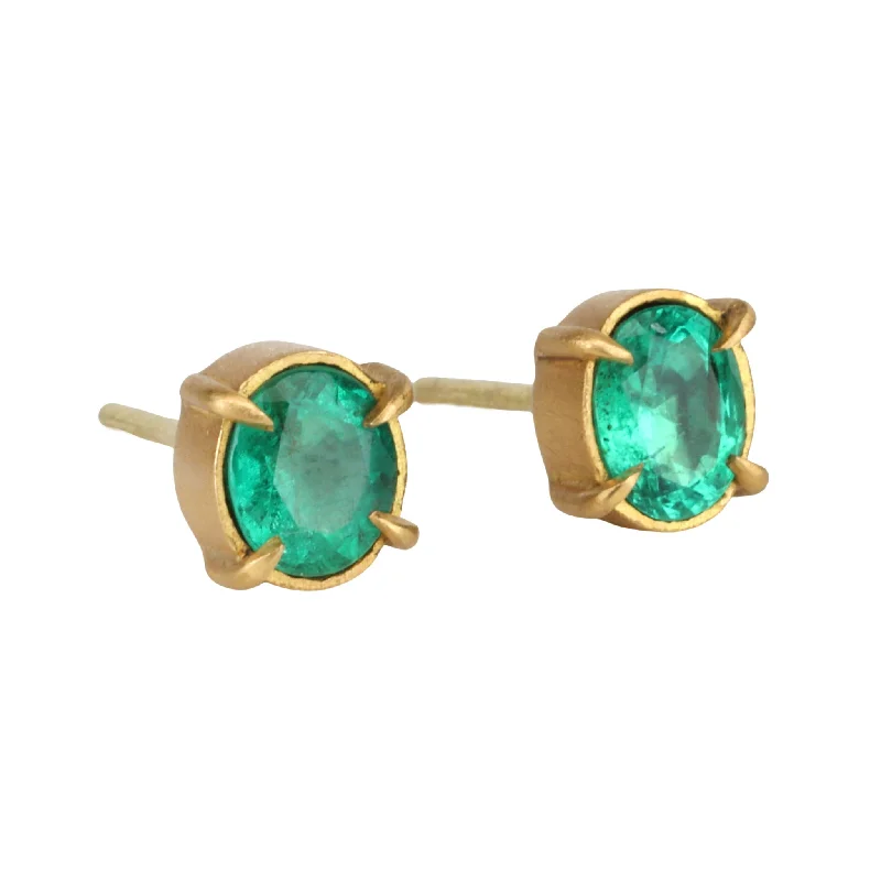 Shop Dazzling Jewelry At The Best Prices Prong-Set Oval Emerald Stud Earrings