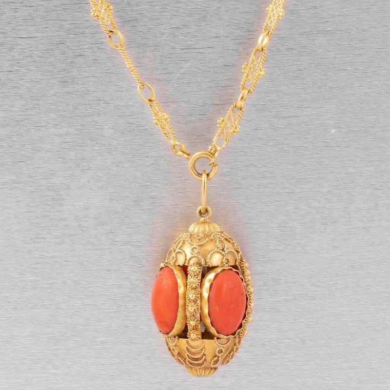 Holiday Jewelry Sale – Perfect Gifts At Great Prices Antique Victorian Etruscan Revival 18k Yellow Gold Coral Pendant Necklace 36.5" Holiday Jewelry Sale – Perfect Gifts At Great Prices Antique Victorian Etruscan Revival 18k Yellow Gold Coral Pendant Necklace 36.5"