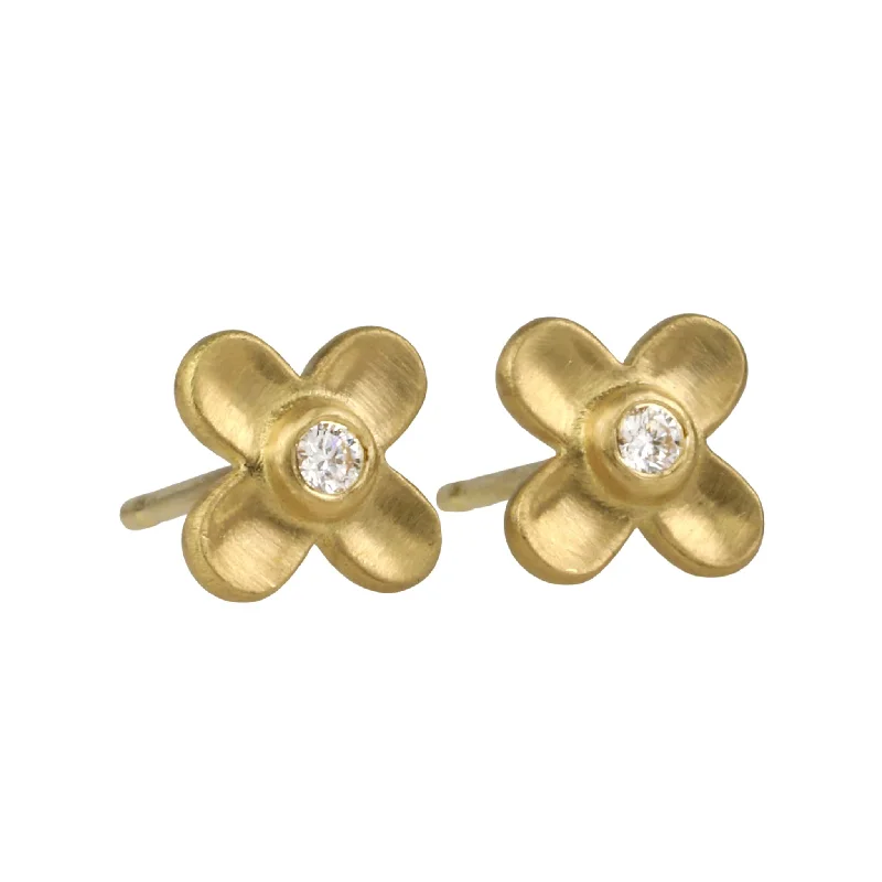 Premium Jewelry Now Available At Special Discounts 20K Gold Extra Small Four Petal Flower Stud Earrings with Diamonds Premium Jewelry Now Available At Special Discounts 20K Gold Extra Small Four Petal Flower Stud Earrings with Diamonds