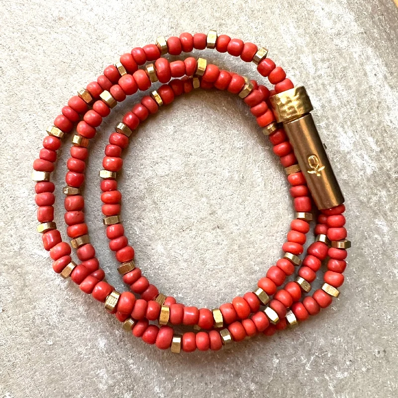 Celebrate Every Occasion With Sparkling Savings Coral Red Shine Wrap Bracelet / Wish Necklace