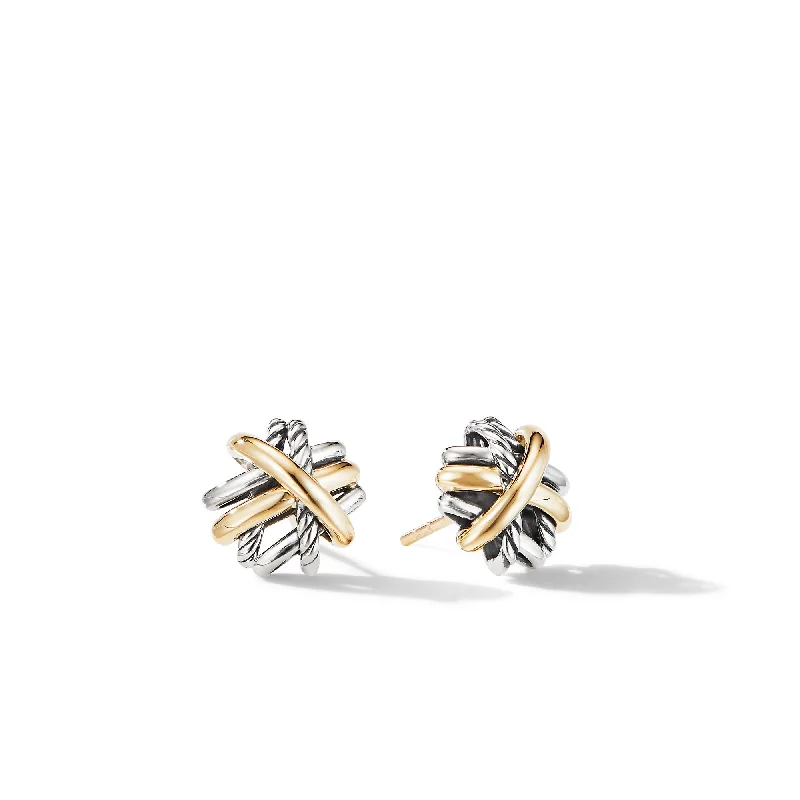 Shop Elegant Jewelry At Unbeatable Prices Crossover Stud Earrings in Sterling Silver with 18K Yellow Gold\, 11mm