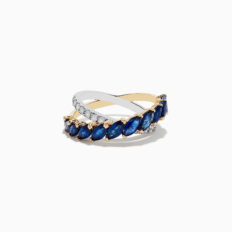 Shop Modern Jewelry Collections With Exclusive Discounts 14K Two-Tone Gold Blue Sapphire and Diamond Crossover Ring Shop Modern Jewelry Collections With Exclusive Discounts 14K Two-Tone Gold Blue Sapphire and Diamond Crossover Ring