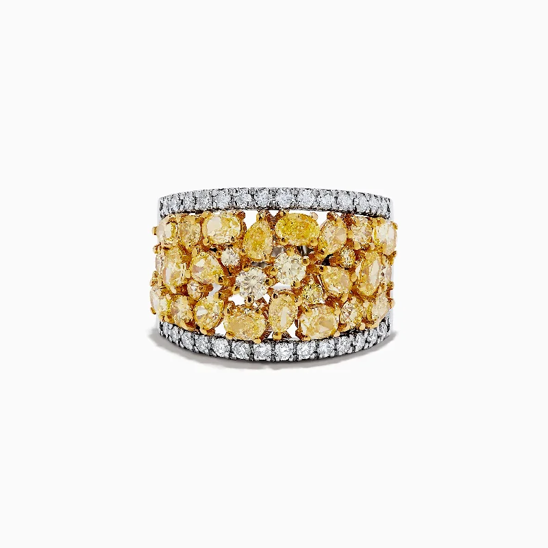 Shine Bright With Our Special Jewelry Promotions 14K Two-Tone Gold Multi Shaped Yellow Diamond Statement Ring 4.11 TCW Shine Bright With Our Special Jewelry Promotions 14K Two-Tone Gold Multi Shaped Yellow Diamond Statement Ring 4.11 TCW
