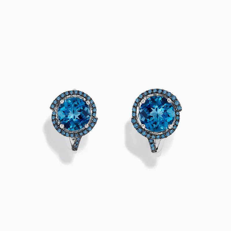 Premium Jewelry Now Available At Special Discounts 14K White Gold Blue Topaz and Blue Diamond Earrings, 3.87 TCW Premium Jewelry Now Available At Special Discounts 14K White Gold Blue Topaz and Blue Diamond Earrings, 3.87 TCW