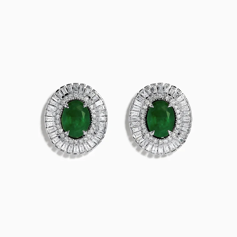 Stunning Jewelry At A Fraction Of The Price 14K White Gold Emerald and Diamond Stud Earrings Stunning Jewelry At A Fraction Of The Price 14K White Gold Emerald and Diamond Stud Earrings