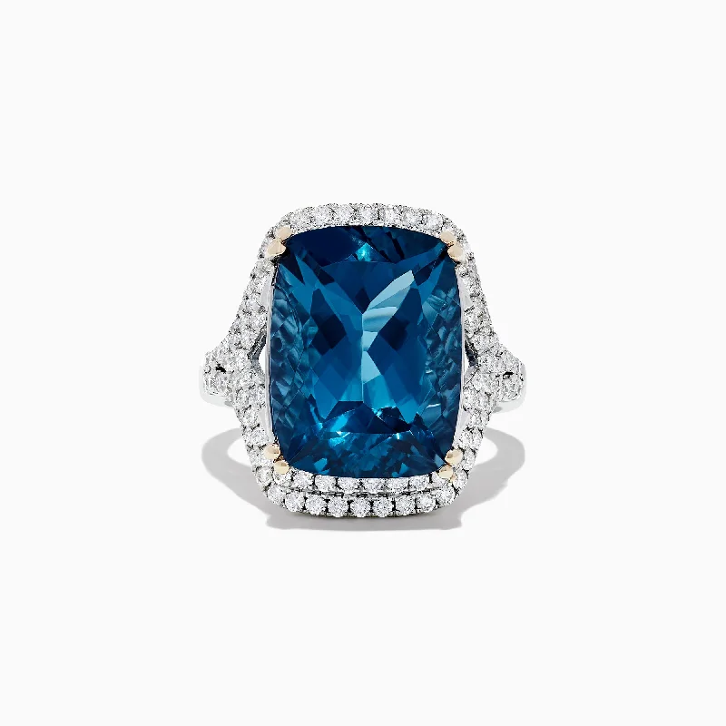 Premium Jewelry, Premium Discounts – Act Fast 14K White Gold London Blue Topaz and Diamond Cocktail Ring, 16.85 TCW Premium Jewelry, Premium Discounts – Act Fast 14K White Gold London Blue Topaz and Diamond Cocktail Ring, 16.85 TCW