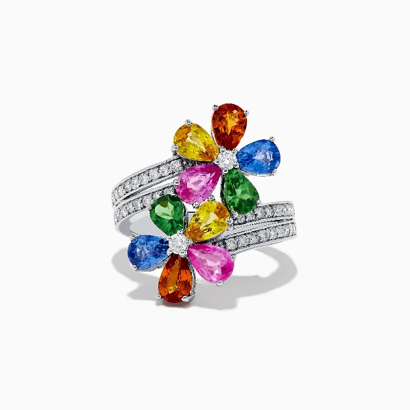 Accessorize For Less – Luxury Jewelry At Affordable Prices 14K White Gold Multi Sapphire and Diamond Flower Ring Accessorize For Less – Luxury Jewelry At Affordable Prices 14K White Gold Multi Sapphire and Diamond Flower Ring