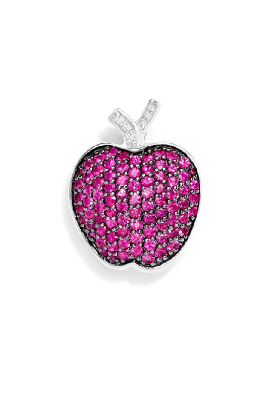 Elevate Your Jewelry Collection With Limited-Time Savings 14K White Gold Pink Sapphire and Diamond Apple Pin, 1.94 TCW Elevate Your Jewelry Collection With Limited-Time Savings 14K White Gold Pink Sapphire and Diamond Apple Pin, 1.94 TCW